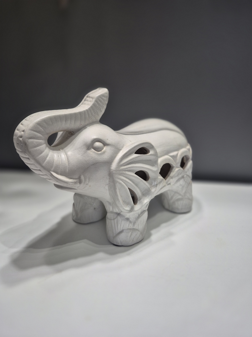 White Ceramic Elephant Sculpture Decorative Accent
